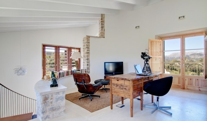 Balearic Islands Majorca Luxury villa rental Pollença heated swimming pool view of the bay