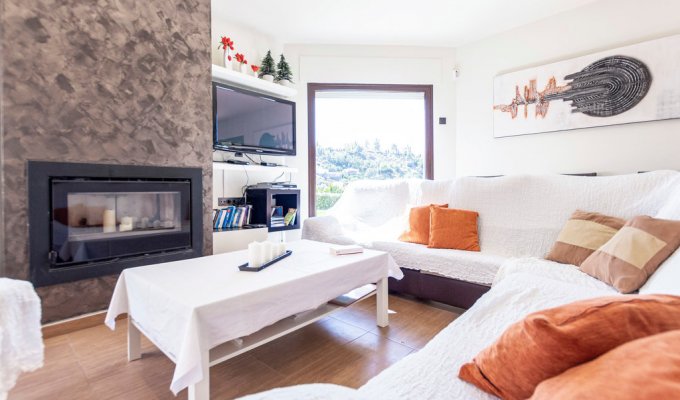 Newly furnished living room with fireplace