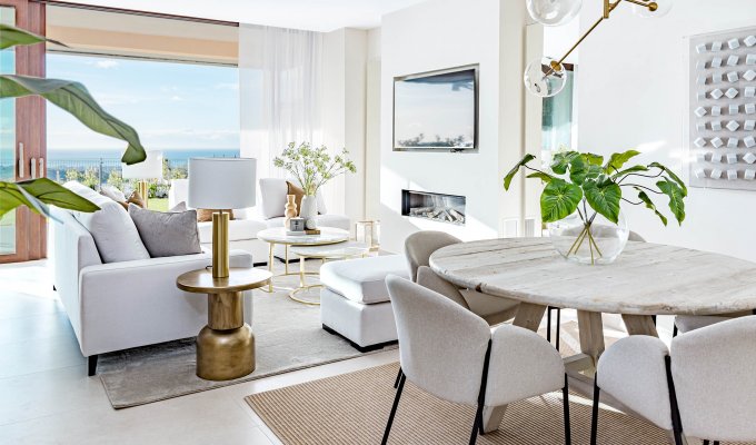 Living room with sea views