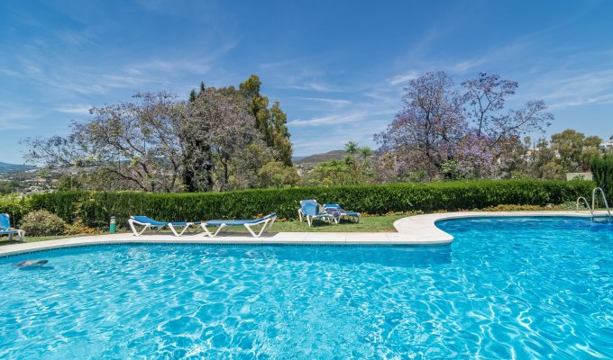 Pool with golf views