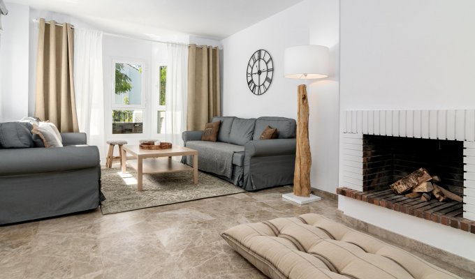 Large living room with fireplace