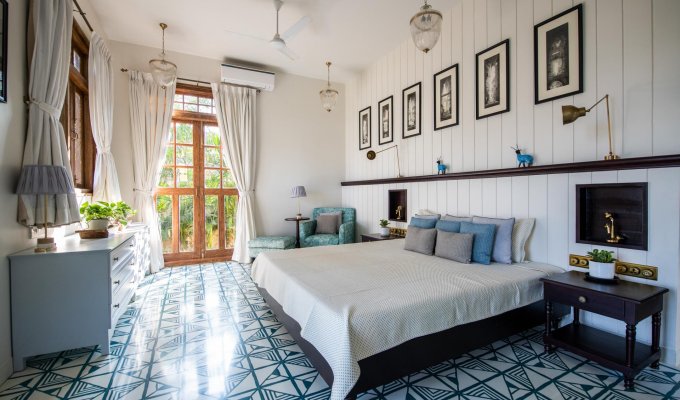 Goa luxury villa rental with private pool and river view, close to beaches with breakfast and housekeeping