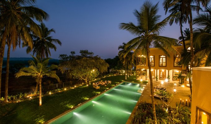 Goa luxury villa rental with private pool and river view, close to beaches with breakfast and housekeeping