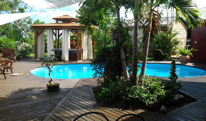view of the pool area towards the central patio